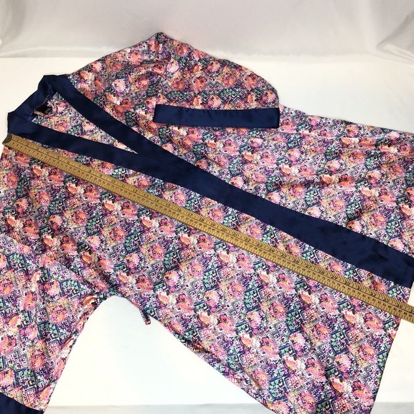 Victorias Secret Floral Satin Robe Size M/L Short Kimono *NO BELT* Pink Navy - Picture 6 of 7